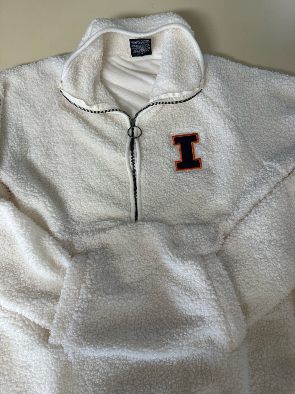 UofI white 1/4 zip teddy bear fleece top Womens small